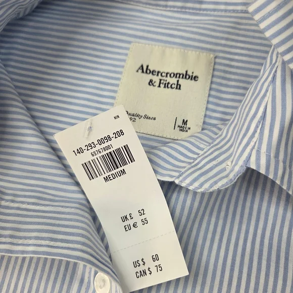 Abercrombie Oversized Cropped Poplin Dress Shirt NEW Womens Medium Blue White - Picture 9 of 11